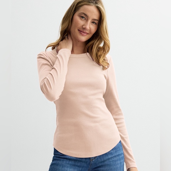 Womens Sonoma Goods for Life Rib Slim Fit Long Sleeve Tee Size XL - Picture 1 of 4